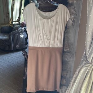 LOFT Women's Cream and Tan Midi Dress size 4